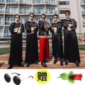 接亲刺绣长袍大褂帅气兄弟团迎宾礼服唐装 接亲团中式 婚礼伴郎服装