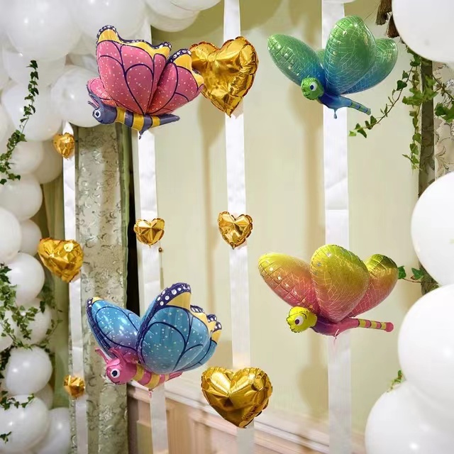 ins卡通主题4d彩色蜻蜓蝴蝶气球