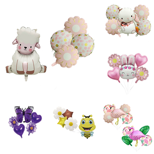 新款卡通动物绵羊蝴蝶火烈鸟造型气球儿童生日派对装饰拍照道具品