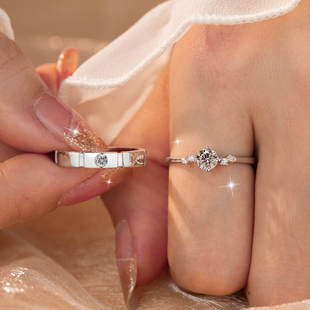 专柜大福莫桑钻情侣对戒钻石戒指仿真钻戒999纯银结婚戒周周上新
