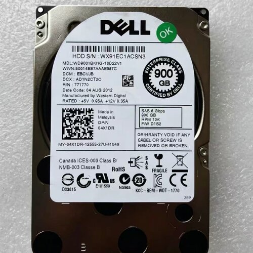 原装DELL 04X1DR 900G SAS 6GB 2.5寸 10K WD9001BKHG硬盘