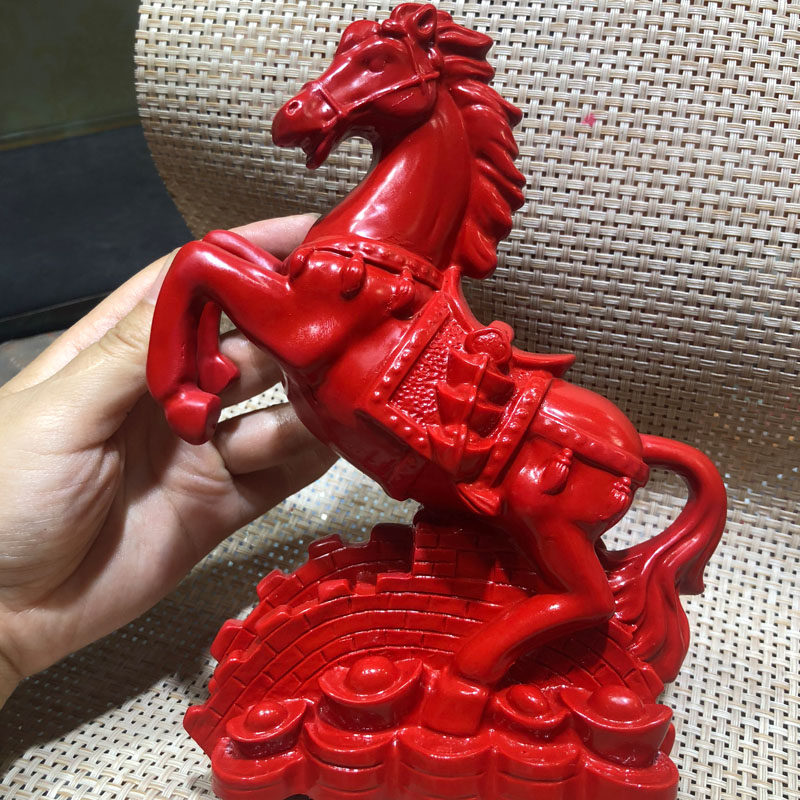 天然朱砂马摆件生肖马摆台长城马工艺品开业礼品桌面办公客厅摆饰