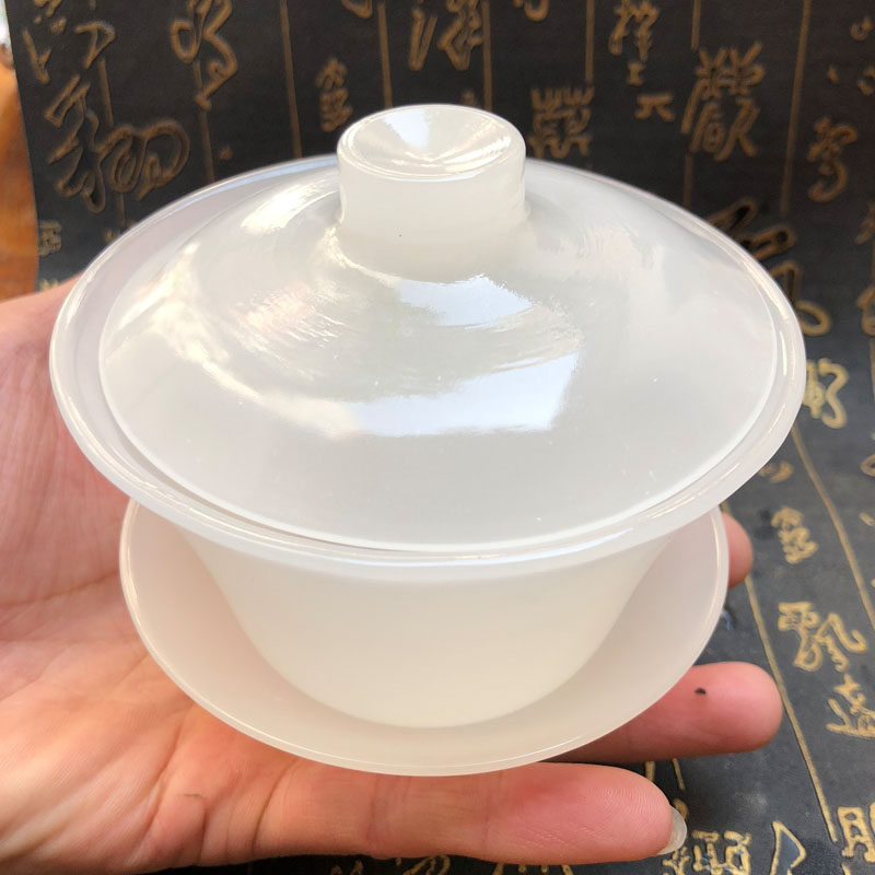 天然新疆外蒙料茶具玉石茶杯仿和田玉功夫盖碗茶家用茶杯玉杯茶具