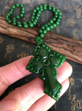 十字架外蒙料毛衣链玉坠