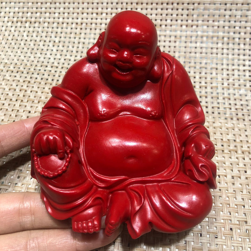 台湾天然朱砂摆件车载小佛装饰摆件笑佛送证书
