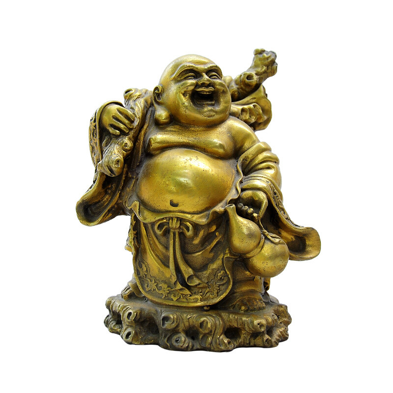 纯铜弥勒佛摆件送财笑佛站财神工艺品摆件送证书