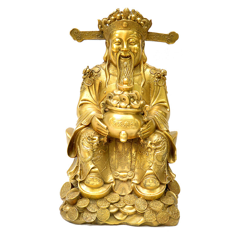 铜纯财源广进财神爷摆件聚宝盆财神摆件送证书