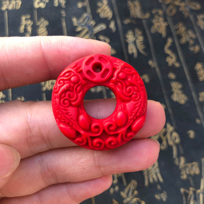 帝王红双貔貅平安扣项链台湾原色朱砂圆牌玉扣吊坠送证书