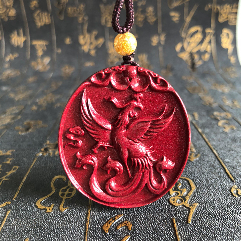 招财紫金砂朱雀玉佩挂件证书吊坠
