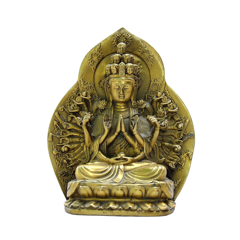 纯铜千手观音摆件转运镇宅招财供奉千手菩萨工艺品摆件送证书