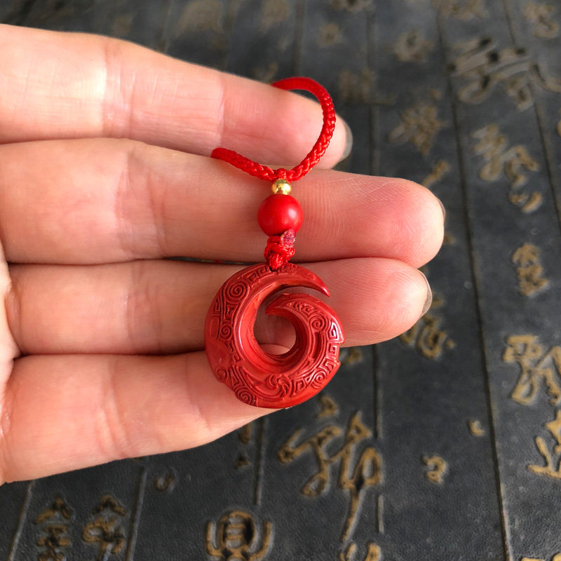 红朱砂时来运转平安扣吊坠男士民族风项链挂件女情侣毛衣链饰品
