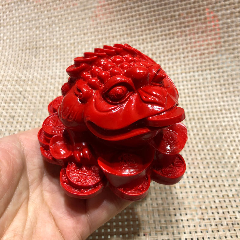台湾天然朱砂小摆件车载装饰三角金蟾摆件送证书