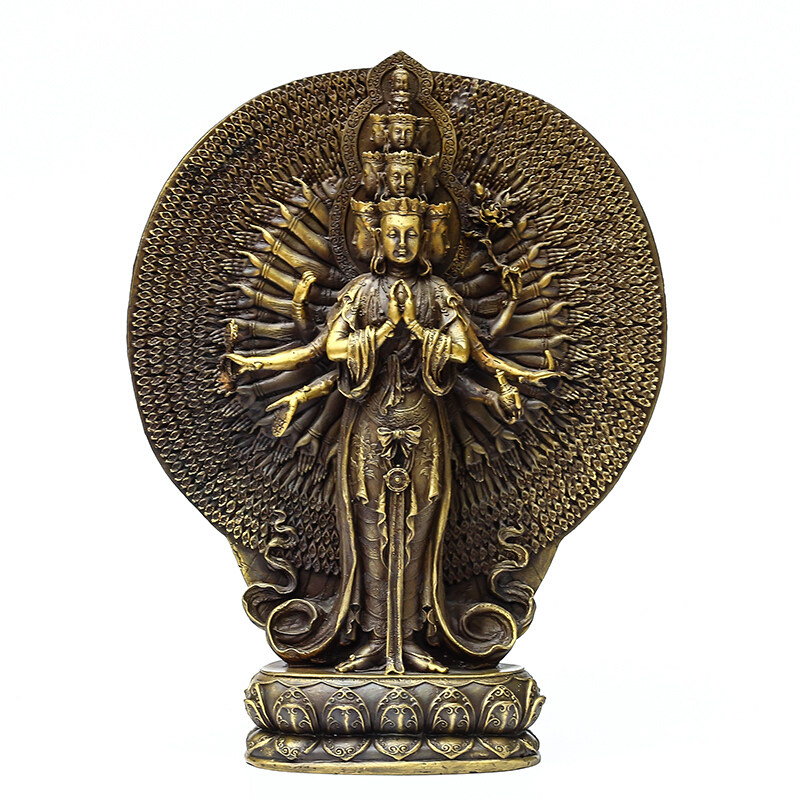 纯铜千手观音摆件家居装饰供奉活菩萨站像送证书