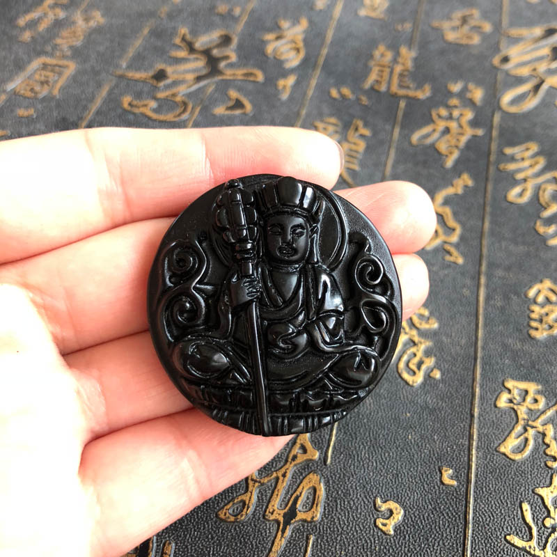 吊坠豁达客天然黑曜石地藏王吊坠