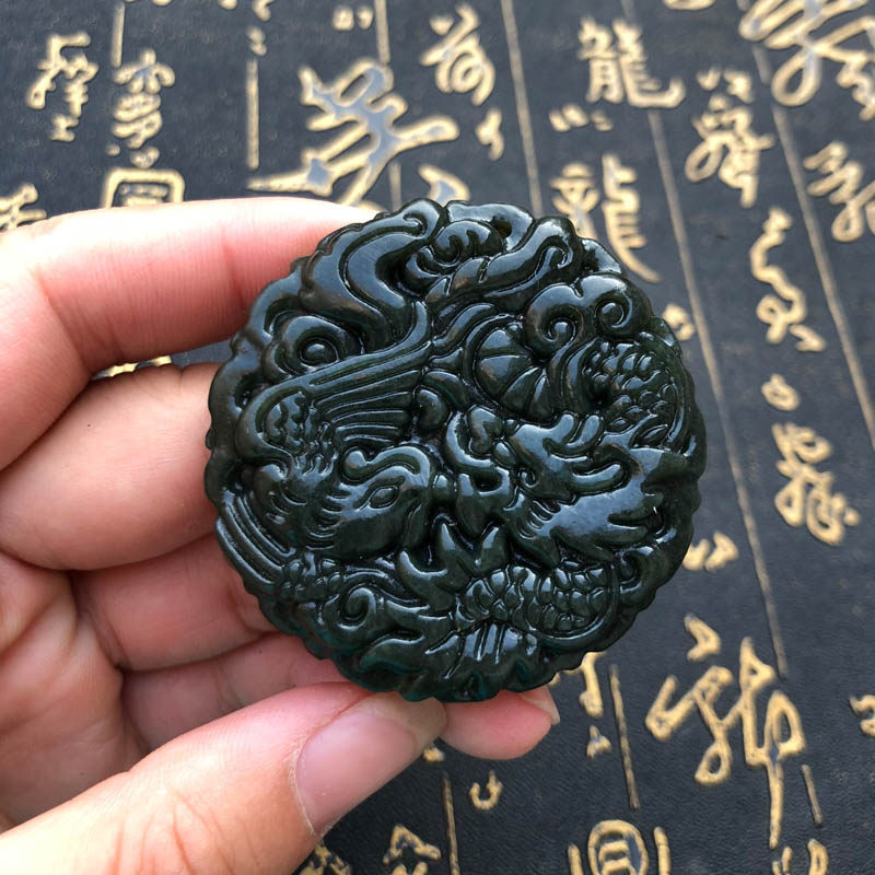 天然和田玉龙凤呈祥挂件项链吊坠