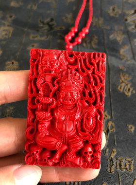 天然朱砂钟馗吊坠玉佩项链情侣红绳钥匙扣男女方牌玉石挂件