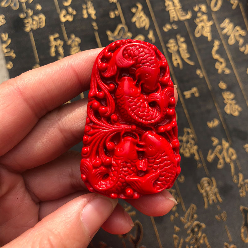 台湾天然朱砂金鱼毛衣链情侣款项链四季有鱼送证书