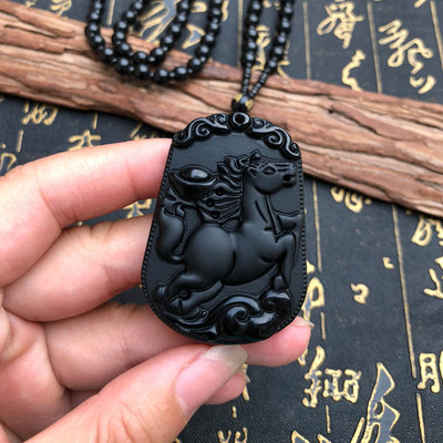 天然黑曜石生肖蝉联吊坠送证书