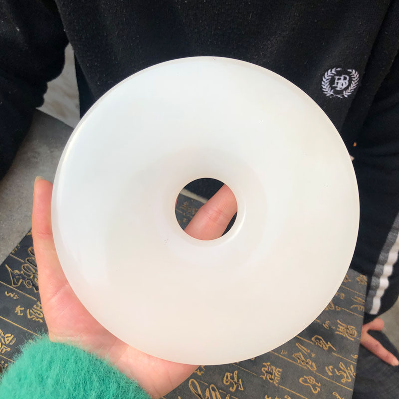 白玉玉壁摆件汉白玉大平安扣摆件玉扣摆件送证书