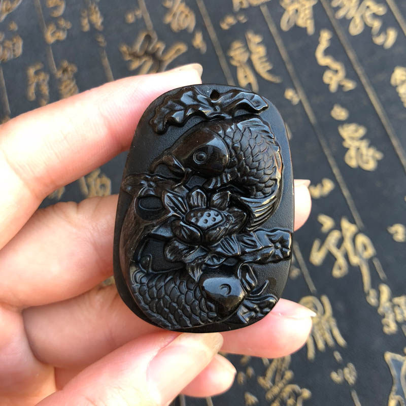 天然黑曜石五行缺水吊坠送证书