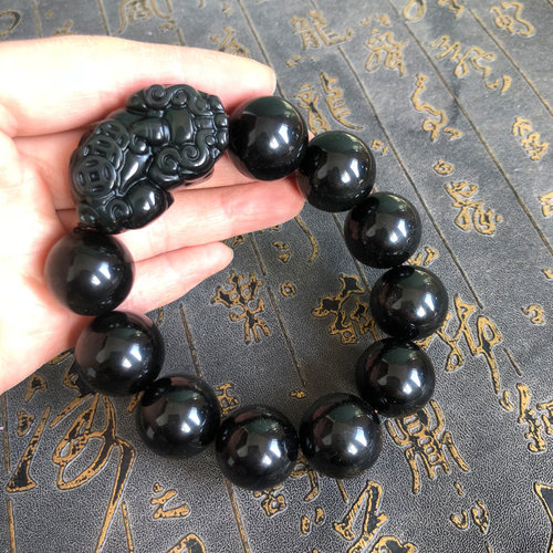 天然黑曜石手链彩曜石貔貅手链手串情侣玉串男女佛珠玉链送证书
