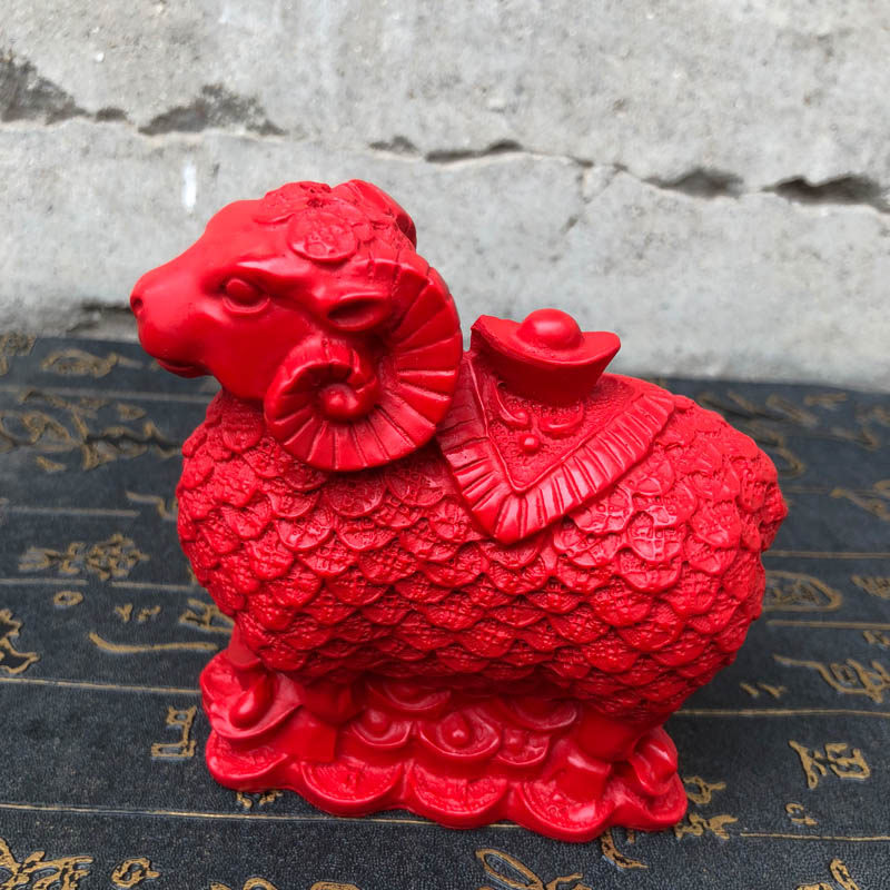 羊摆件台湾原色朱砂绵羊送宝生肖发财羊送证书