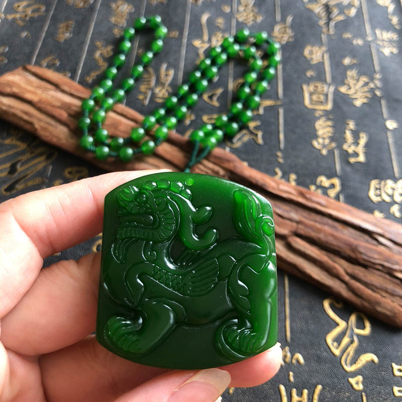 麒麟玉佩五行缺火情侣证书吊坠