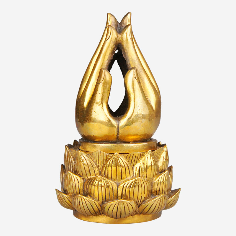 纯铜佛手莲花香炉摆件莲花佛手工艺品送证书