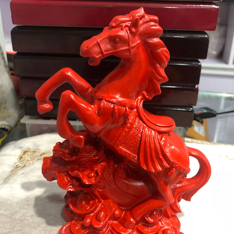 台湾天然朱砂马上发大财摆件生肖马摆件送证书
