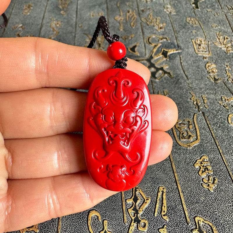 豁达客男女朱砂火麒麟玉牌挂饰