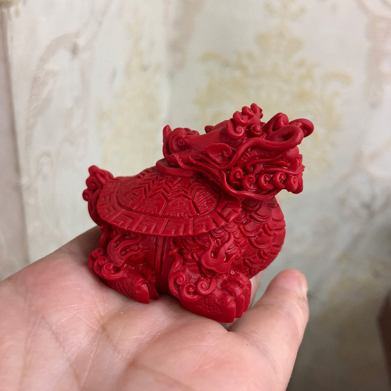 天然红朱砂瑞兽摆件车内饰品乌龟赑屃摆台陈设平安龙龟摆件车饰