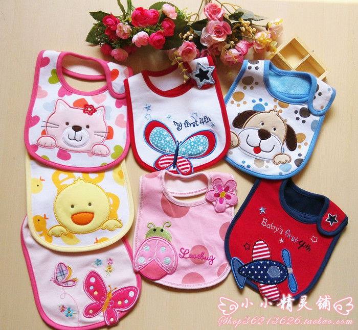 catasy 精品卡通立体绣花三层防水全棉口水巾 宝宝围嘴围兜1
