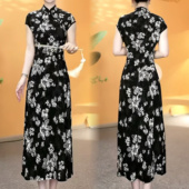 过膝斜门襟裙子时尚 2025新款 改良旗袍长款 显瘦气质优雅妈妈连衣裙