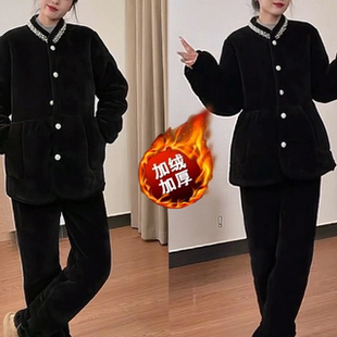 三层加厚棉袄睡衣 外出家居服套装 2025新款 珍珠领雪尼尔小香风爆款