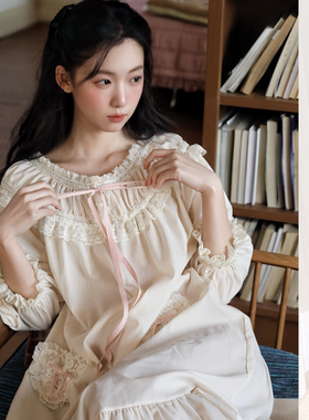 法式复古公主纯棉长款睡裙春秋公主甜美风家居服连衣裙温柔睡衣女