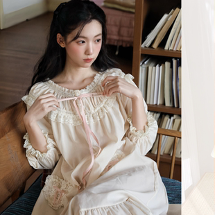 法式复古公主纯棉长款睡裙春秋公主甜美风家居服连衣裙温柔睡衣女