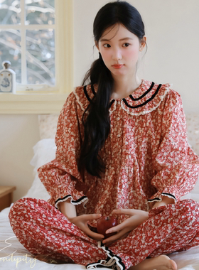 ins风春秋复古美拉德蝴蝶睡衣女宫廷风纯棉套装舒适透气家居服