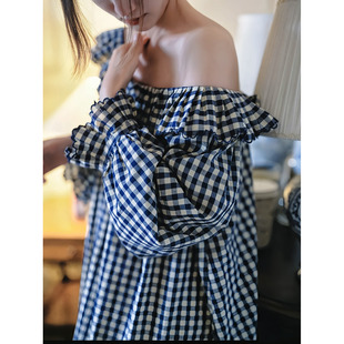 少女高级感慵懒风全棉格子宫廷风纯棉睡裙女春夏甜美家居服 法式