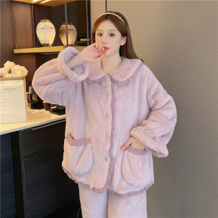 加厚珊瑚绒睡衣女冬款可爱公主风保暖法兰绒甜美套装可外穿家居服