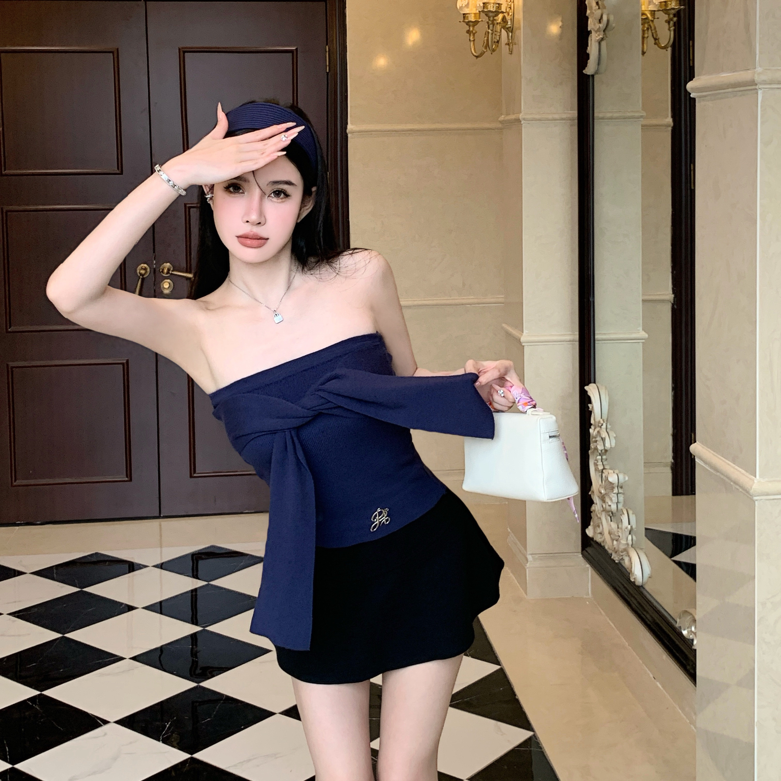 SHINESTING【海韵柔魅风】胸前打结针织抹胸背心女纯欲百搭上衣