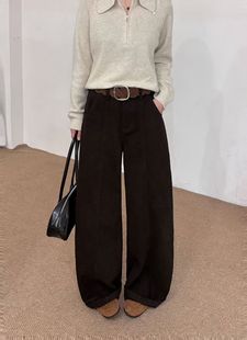 女宽松百搭休闲阔腿裤 7019冬季 气质高腰显瘦弯刀牛仔裤 时尚 潮 新款