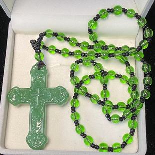 仿绿玉石十字架项链仿马来玉十字架吊坠单坠男女碧玉直播福利品