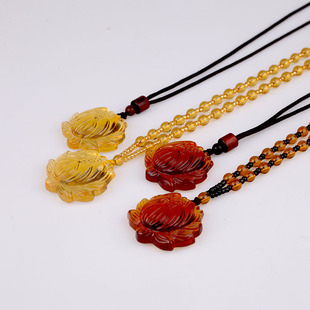 琉璃雕刻花开富贵挂件 寺庙请愿莲花项链 结缘小莲花吊坠佛饰品批