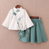 两件套古风女童连衣裙子春夏款 儿童汉服女春中国风唐装 小女孩古装
