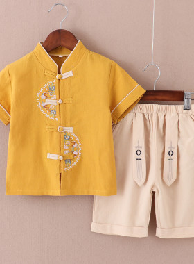 儿童汉服套装男童夏装中式唐装2三四5六岁宝宝夏天中国风短袖衣服