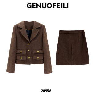 上衣休闲百搭复古秋季 小香风套装 毛呢气质轻奢短款 法式 28956 长袖