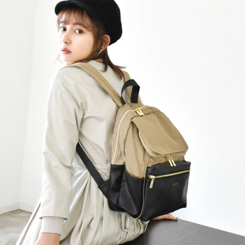 设计感小众拼接双肩包女日本背包高级感尼龙防水初中学生休闲书包