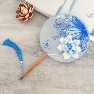 金晨同款 刺绣团扇中国风宫扇舞蹈古典汉服旗袍古风长柄流苏圆扇子