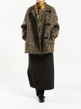 城市山民UrbanTribe2026春女式羊毛偏襟手工对扣宽松外套CF69262