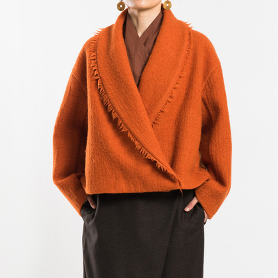 城市山民UrbanTribe2025冬式全羊毛缩绒偏襟短外套CF69257